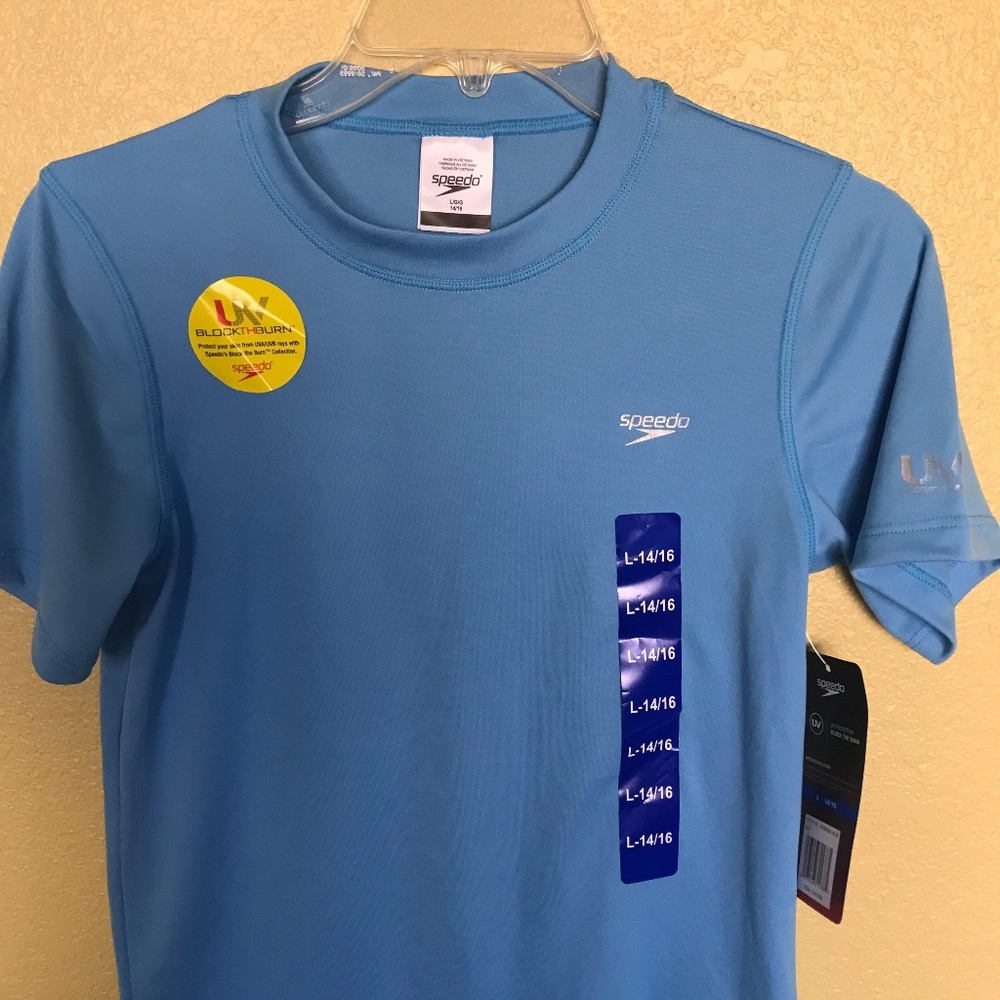 Speedo Boys Youth  Swim Tee Gray Blue Short